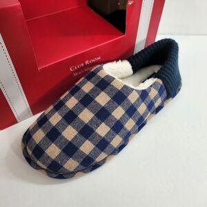 Club Room Gingham Convertible Mule Slipper Mens Large 10-11‎ Navy & Beige